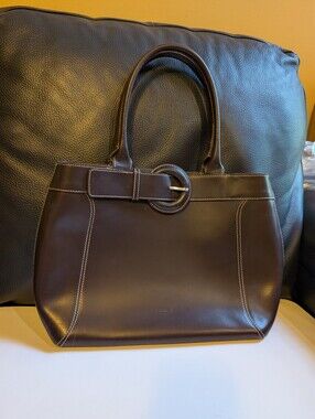 VINTAGE FURLA Dark Chocolate Brown Leather Tote Handbag Shoulder Bag Made in VGU